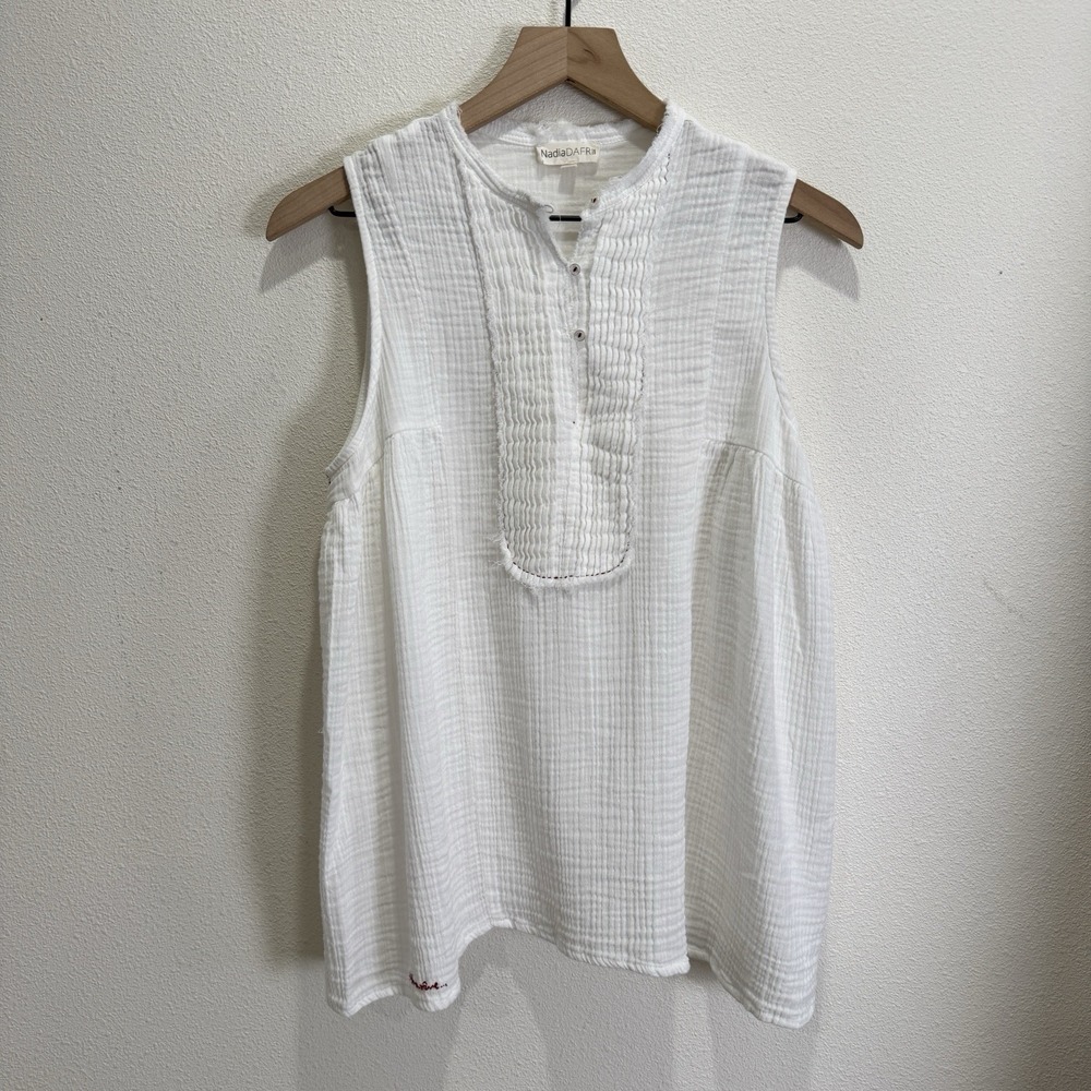 Gauzy White Cotton Top Womens‎ Large Beachy Relaxed Boho Tropical Breathable - Picture 8 of 16